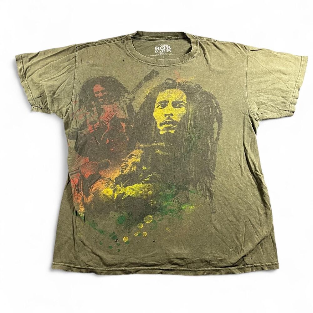 Bob-marley Men's Green and Khaki T-shirt